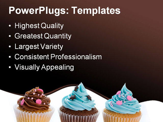 Three Cupcakes In A Row Isolated Against White Powerpoint Template Background Of Cupcakes Cupcake Powerpoint Template