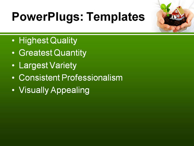 PPT Template - small house, plant in hands, architecture - Text Slide